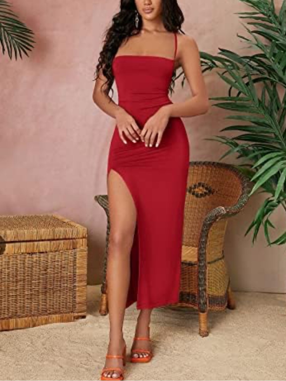 Red Lace Up Back Dress